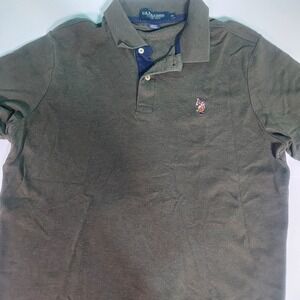 US Polo Assn Mens Polo Shirt Sz Medium Short Sleeve 1/4 Button Green Embroidered
